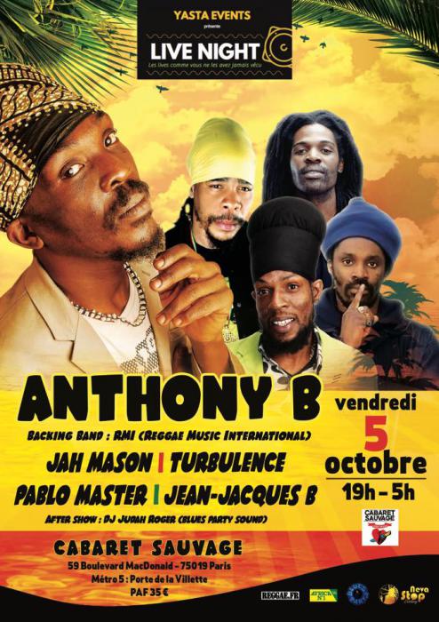 Anthony B, Jah Mason, Turbulence, Pablo Master au Cabaret Sauvage